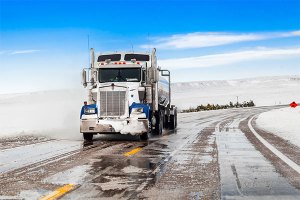 truck driving in winter weather